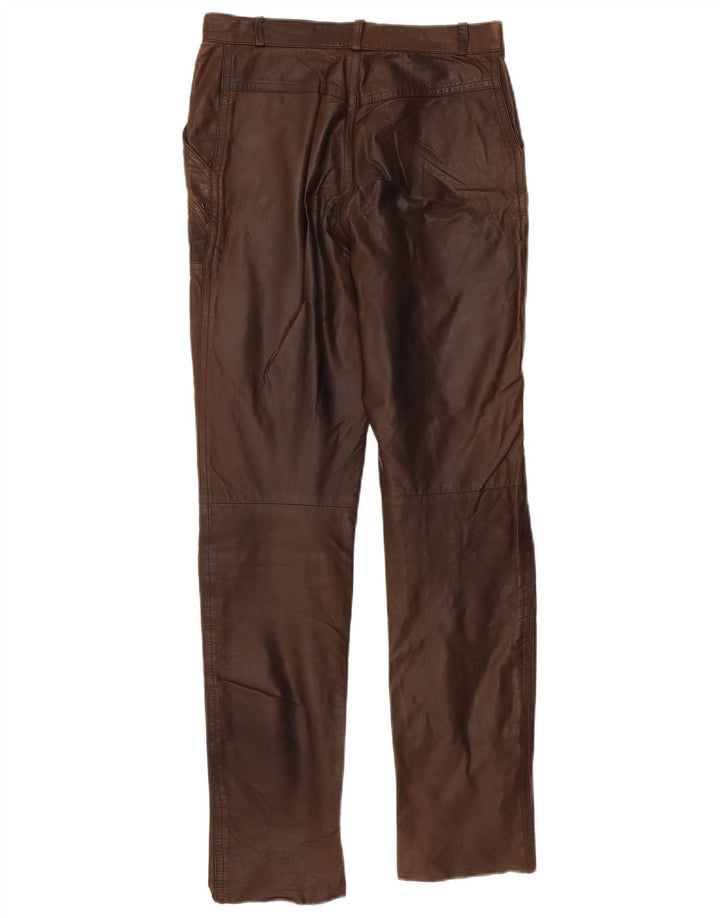 Calça feminina de couro reta VINTAGE UE 36 pequena W28 L30 couro marrom