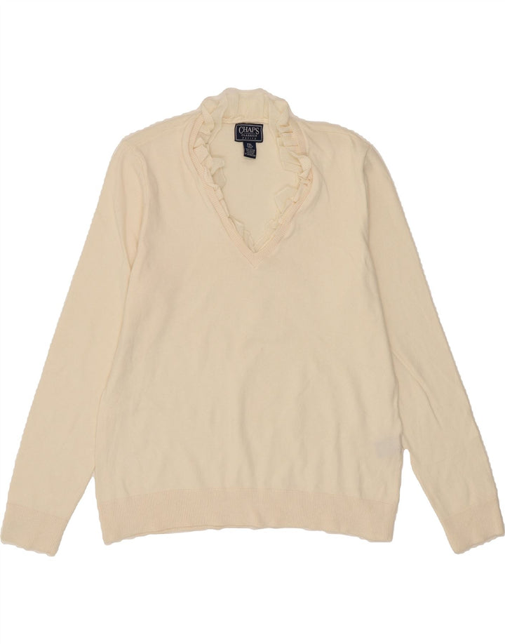 CHAPS Womens Classics V-Neck Jumper Sweater UK 18 XL Off White Cotton Vintage Chaps and Second-Hand Chaps from Messina Hembry 