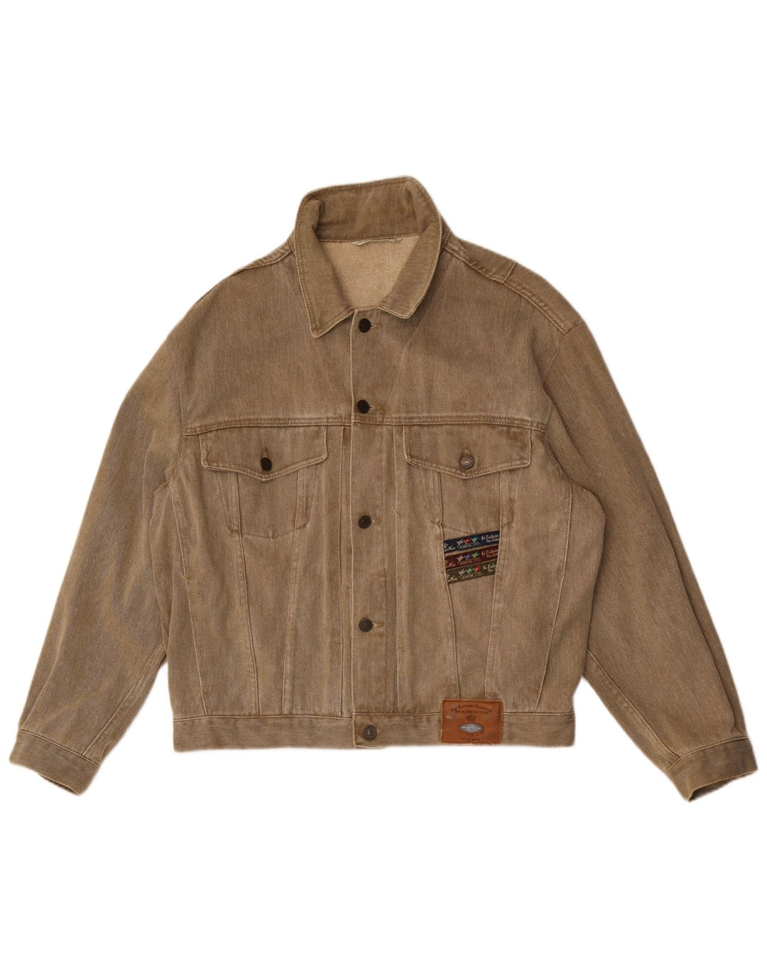 Jaqueta jeans Wampum masculina solta ajuste Reino Unido 38 algodão cáqui médio