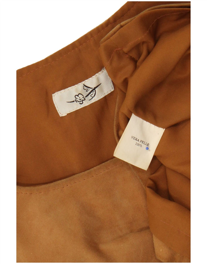 Vestido básico feminino vintage sem mangas em camurça Reino Unido 12 couro marrom médio