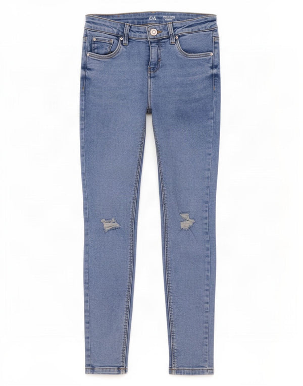 Jeans skinny desgastados para meninos C&A 10-11 anos W26 L25 algodão azul