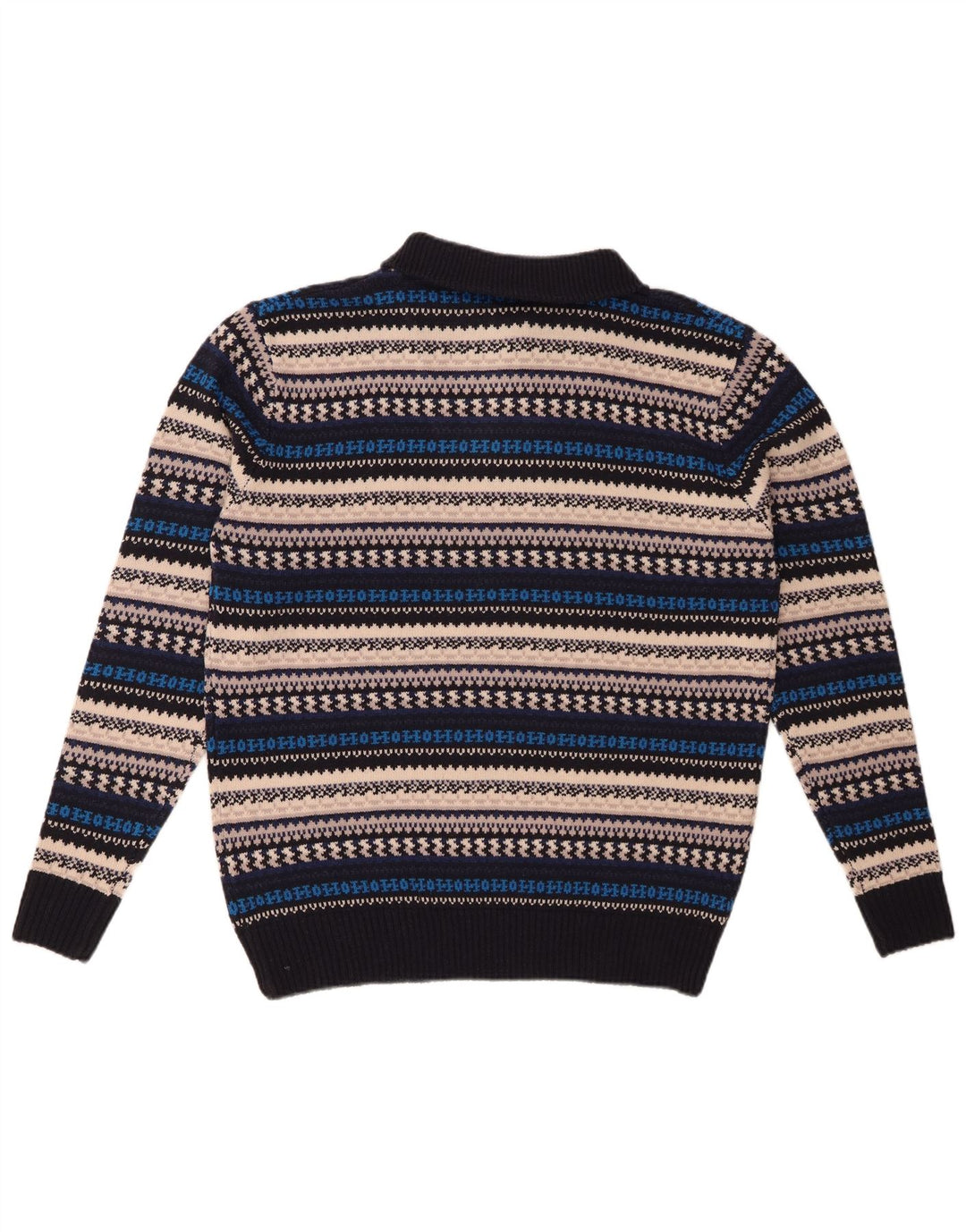 Suéter masculino VINTAGE com zíper e gola média em acrílico listrado multicolorido