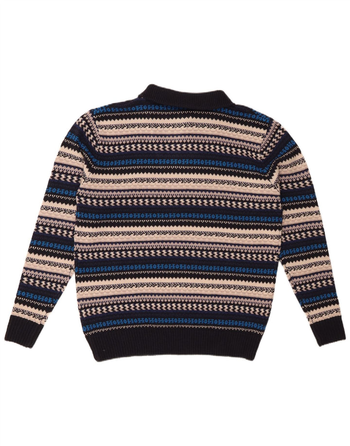 Suéter masculino VINTAGE com zíper e gola média em acrílico listrado multicolorido