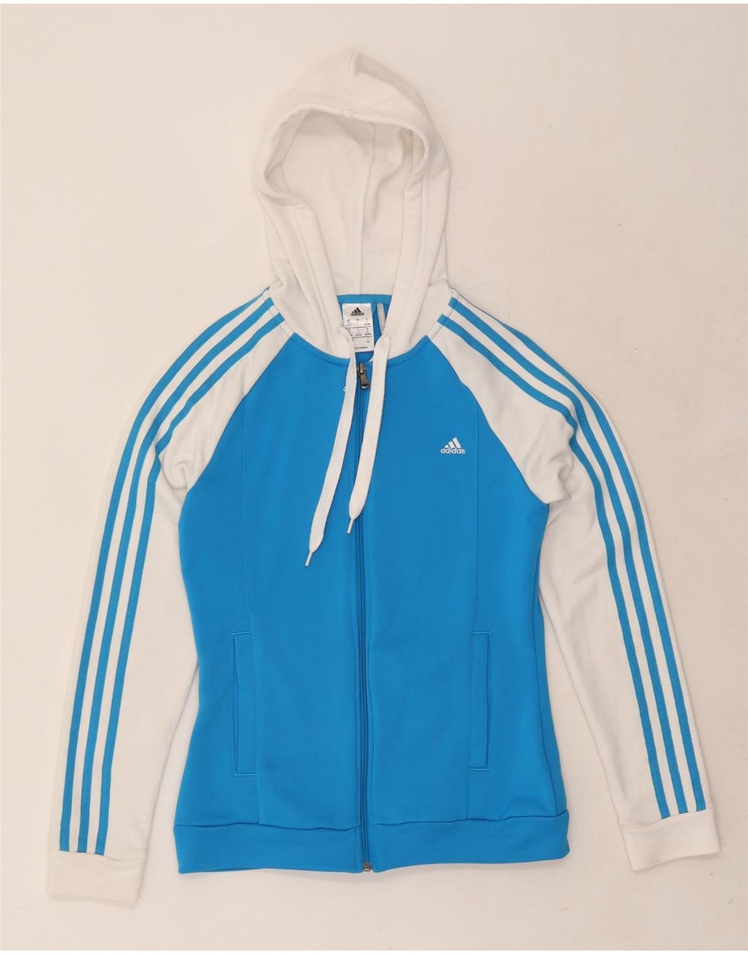 Suéter Adidas Feminino Climalite Zip com Capuz UK 8/10 Pequeno Azul Poliéster