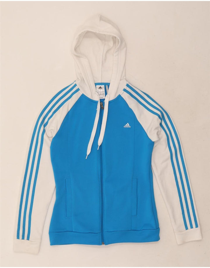 Suéter Adidas Feminino Climalite Zip com Capuz UK 8/10 Pequeno Azul Poliéster