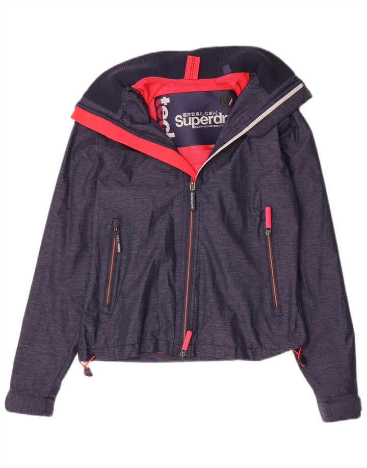 Jaqueta de chuva com capuz feminina Superdry UK 10 pequena azul marinho nylon