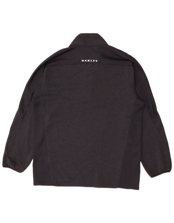 Oakley Mens Zip Neck Pullover Treino Top Médio Preto Listrado