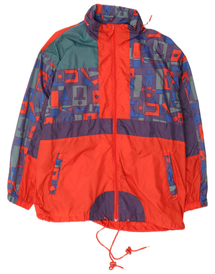 Jaqueta de chuva com capuz masculina vintage UK 40 grande geométrica multicolorida