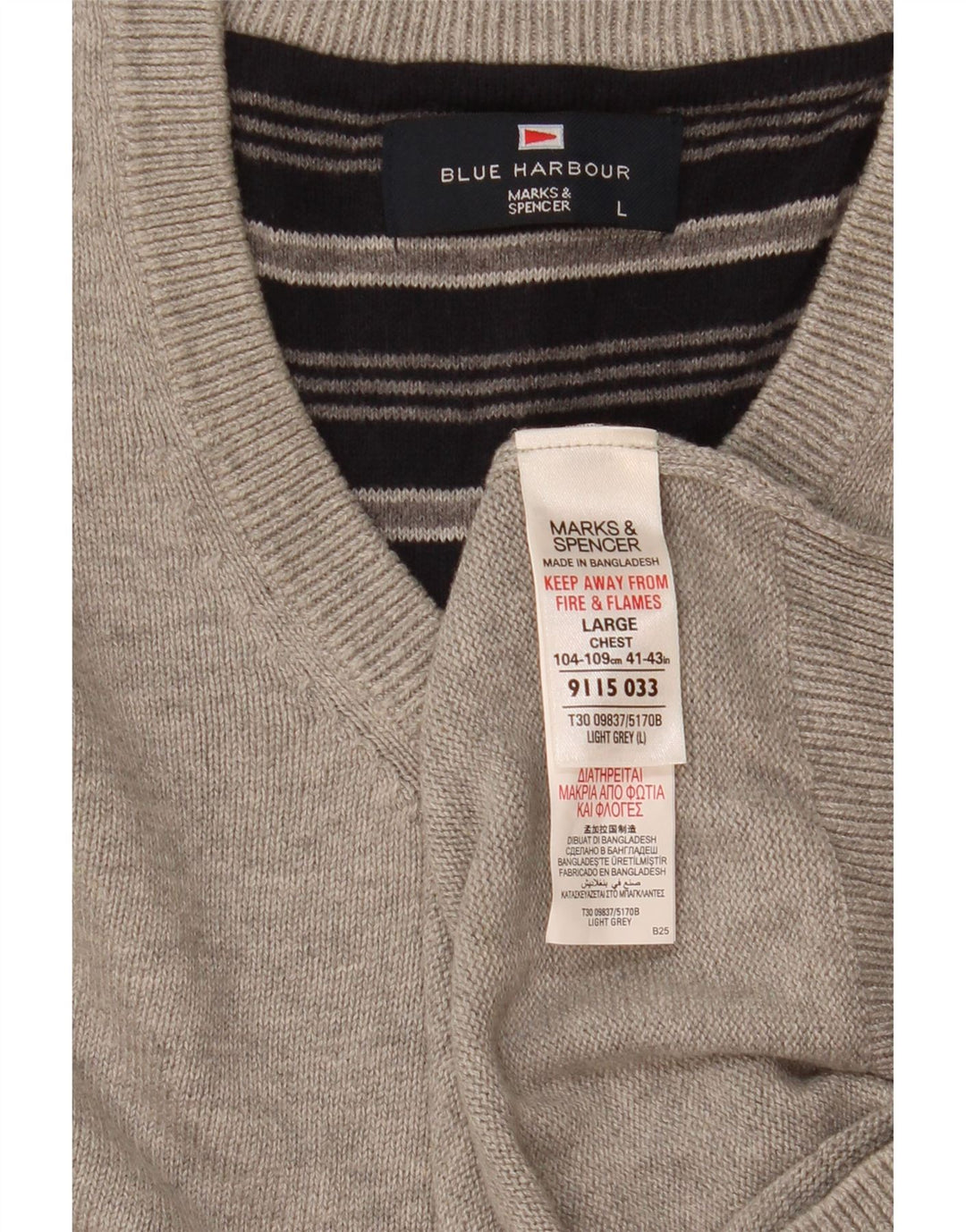 Regata masculina Marks & Spencer Blue Harbor Vest grande algodão manchado cinza