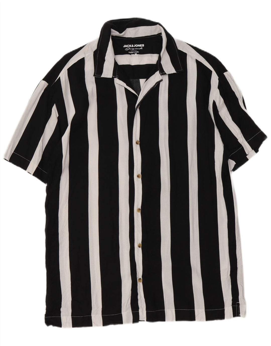 Camisa masculina de manga curta Jack & Jones média preta listrada viscose