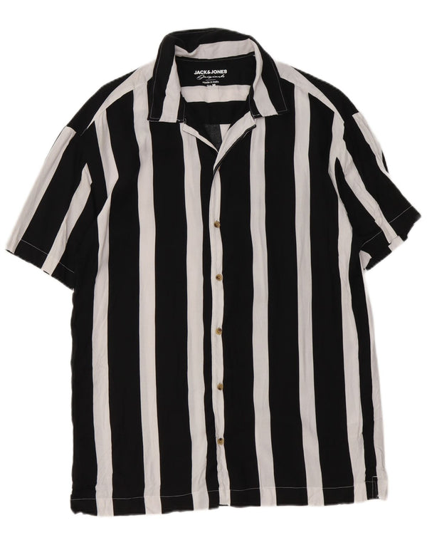 Camisa masculina de manga curta Jack & Jones média preta listrada viscose