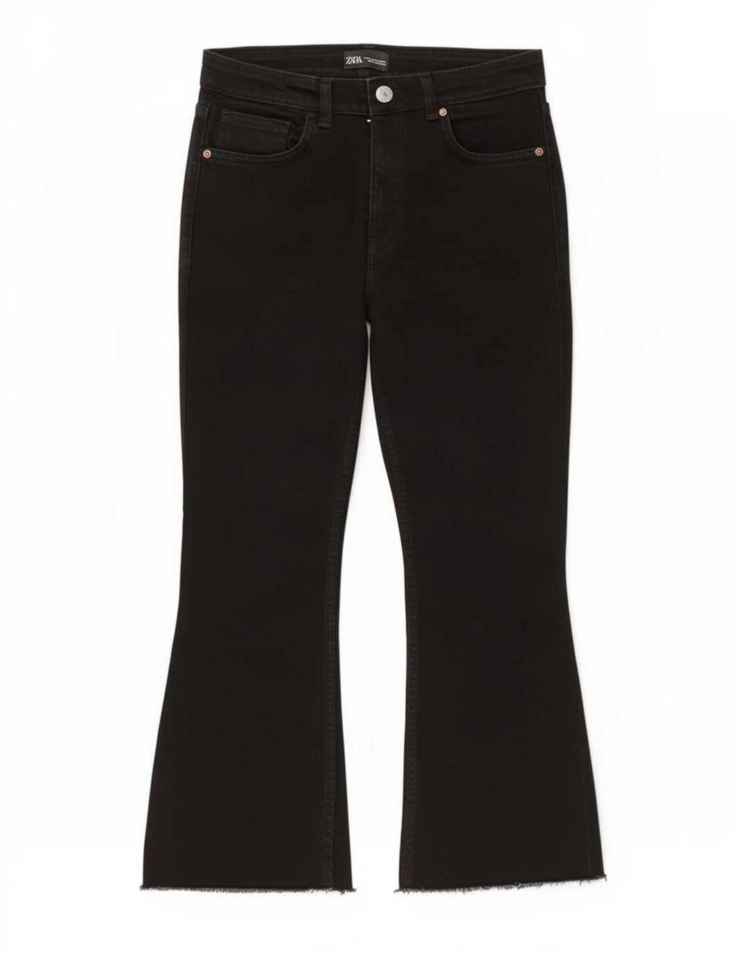 Zara Calça Jeans Feminina Crop Bootcut EU 40 Médio W30 L25 Preto