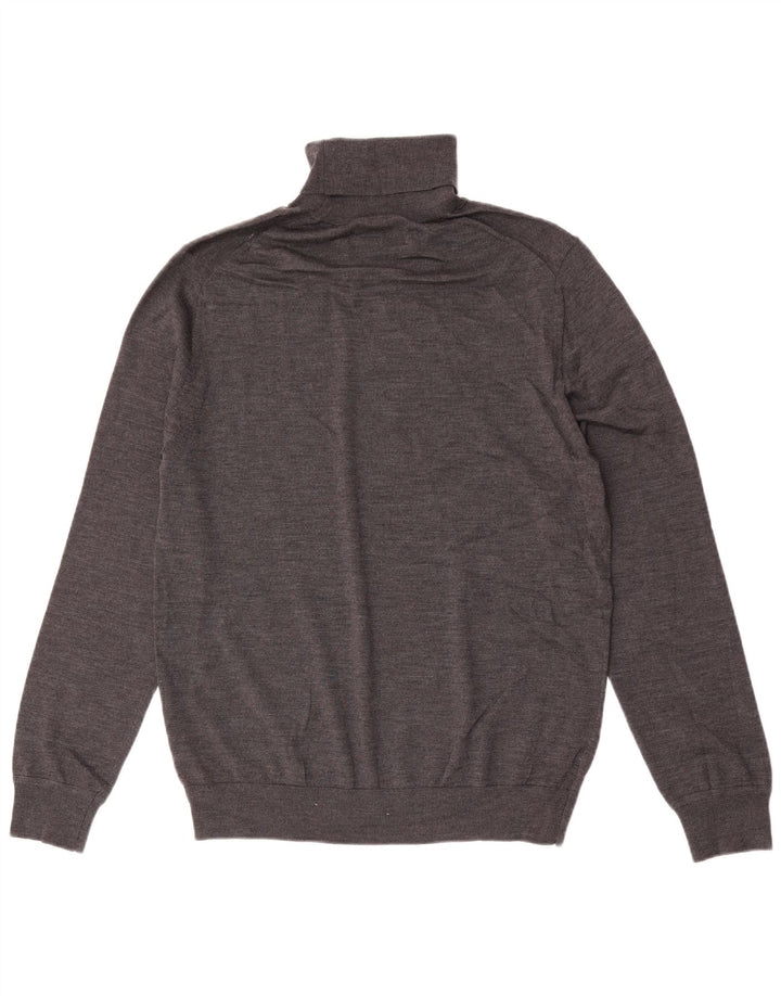 Suéter masculino Marks & Spencer com gola redonda, lã merino cinza grande