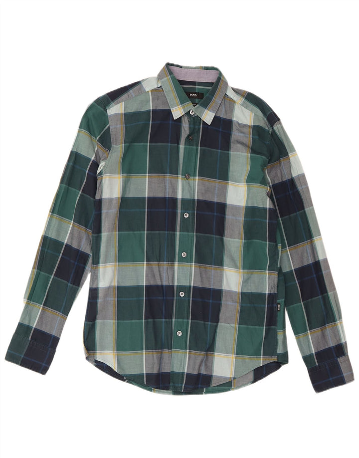 Camisa masculina Slim Fit Hugo Boss algodão xadrez verde médio