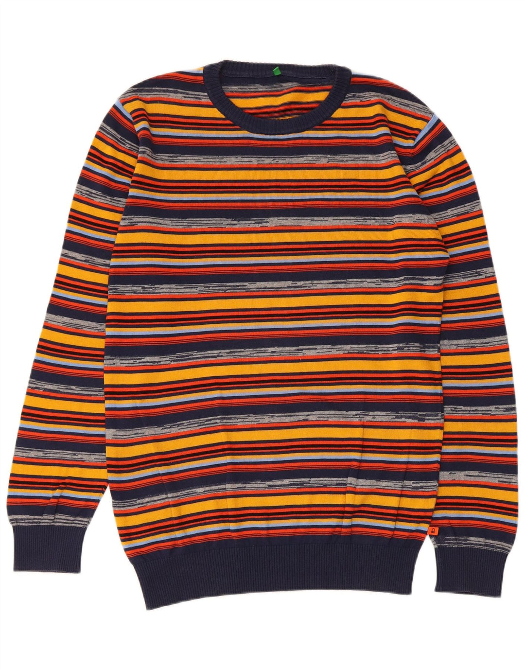 Suéter masculino Benetton com gola redonda, algodão listrado médio multicolorido
