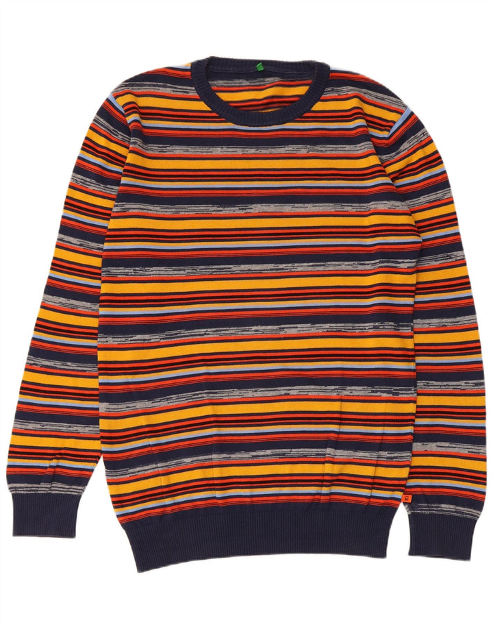 Suéter masculino Benetton com gola redonda, algodão listrado médio multicolorido