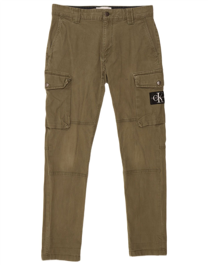 CALVIN KLEIN Calça cargo masculina slim W29 L29 algodão cáqui