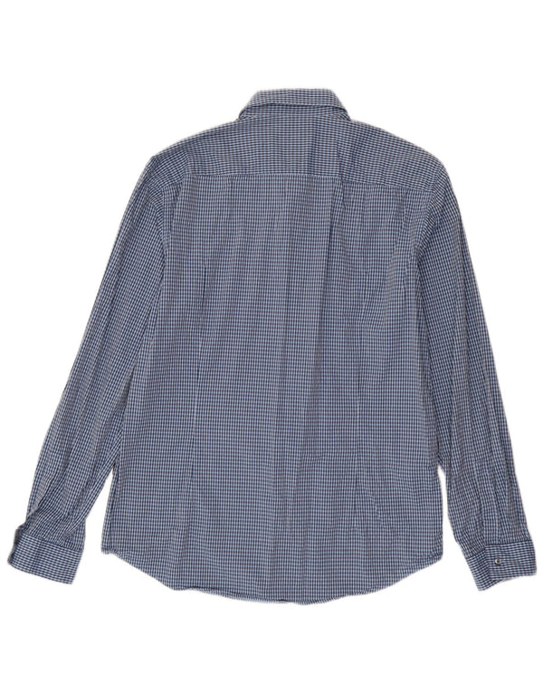 Camisa masculina Slim Fit Hugo Boss grande algodão xadrez azul
