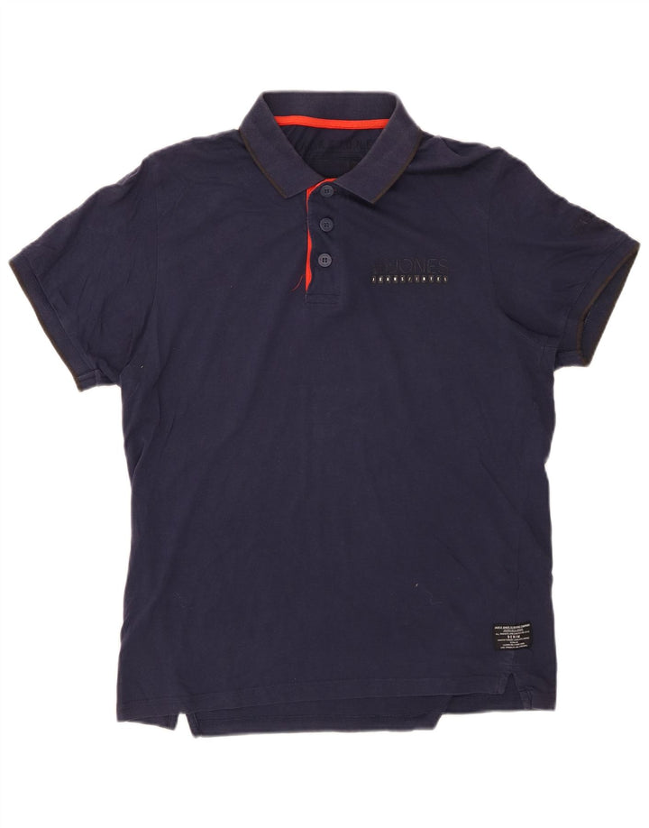 Camisa polo masculina JACK & JONES grande algodão azul marinho