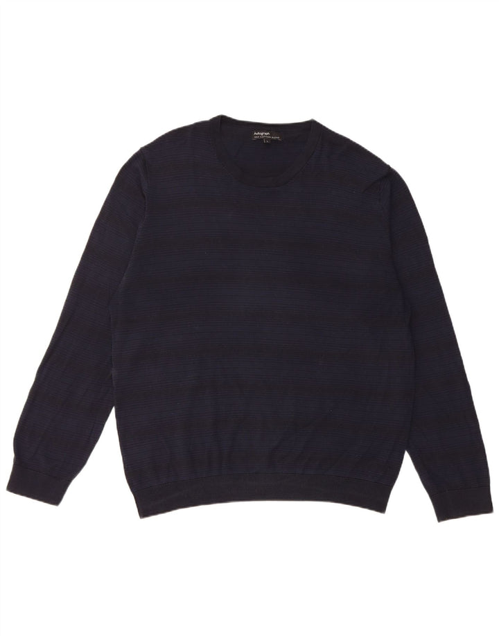 Suéter masculino Marks & Spencer Autograph com gola redonda grande azul marinho