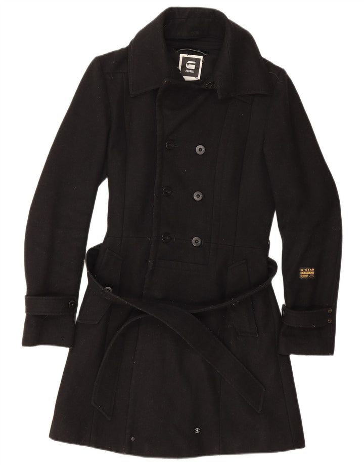 Casaco feminino duplo breasted G-Star Reino Unido 10 lã preta pequena