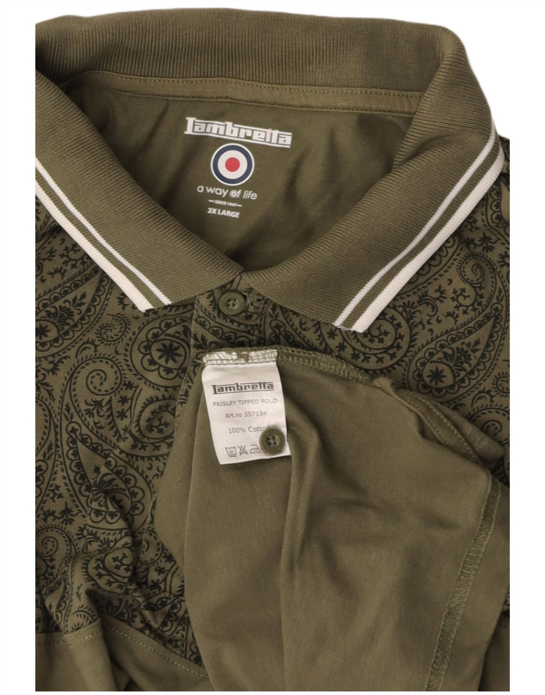Camisa polo masculina LAMBRETTA 2XL algodão caqui Paisley
