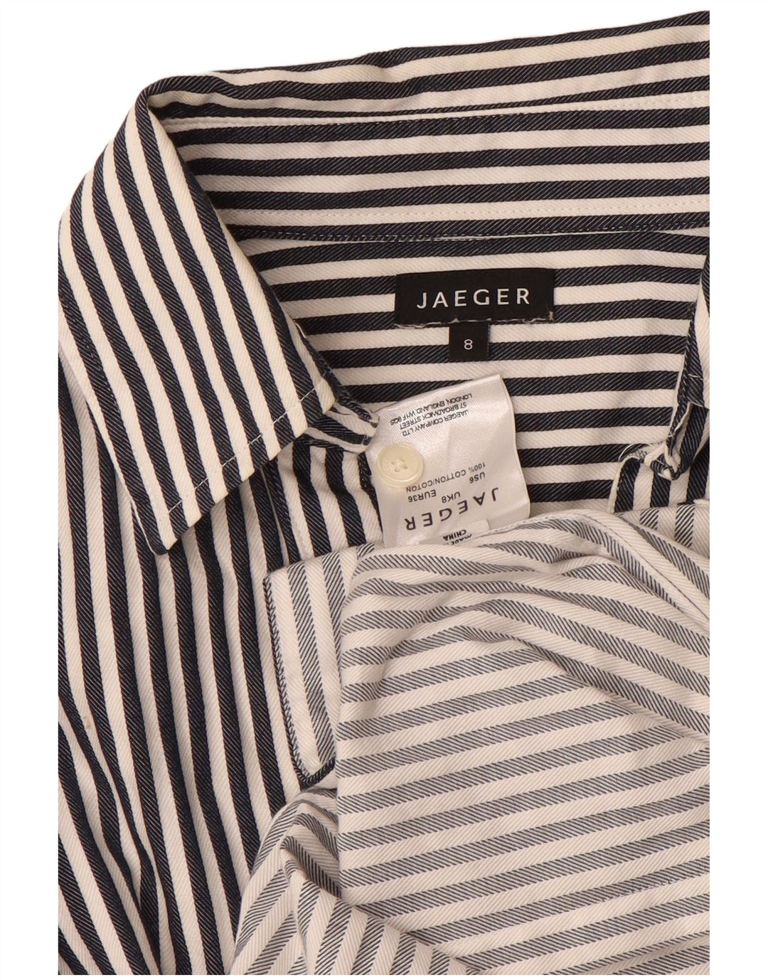 Camisa feminina JAEGER Reino Unido 8 algodão listrado azul pequeno