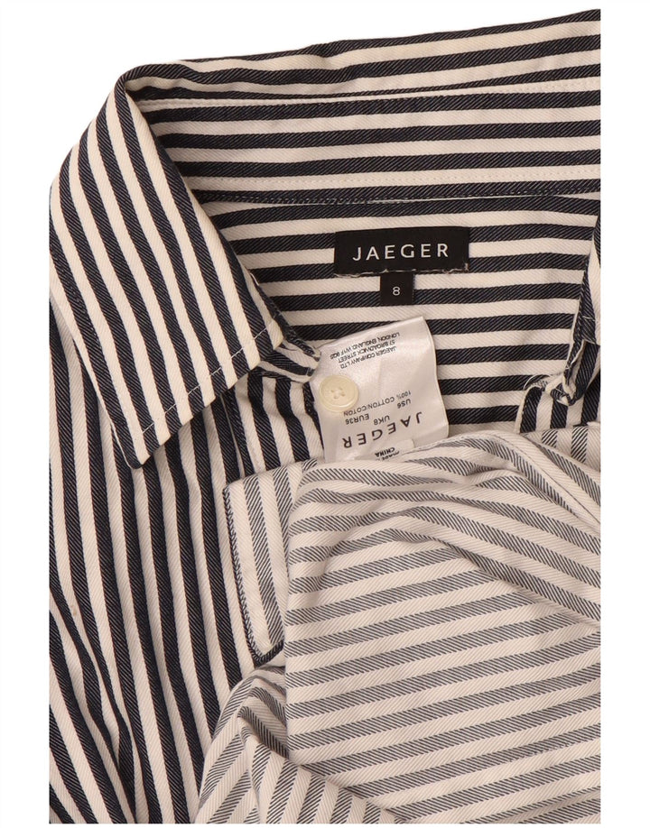 Camisa feminina JAEGER Reino Unido 8 algodão listrado azul pequeno