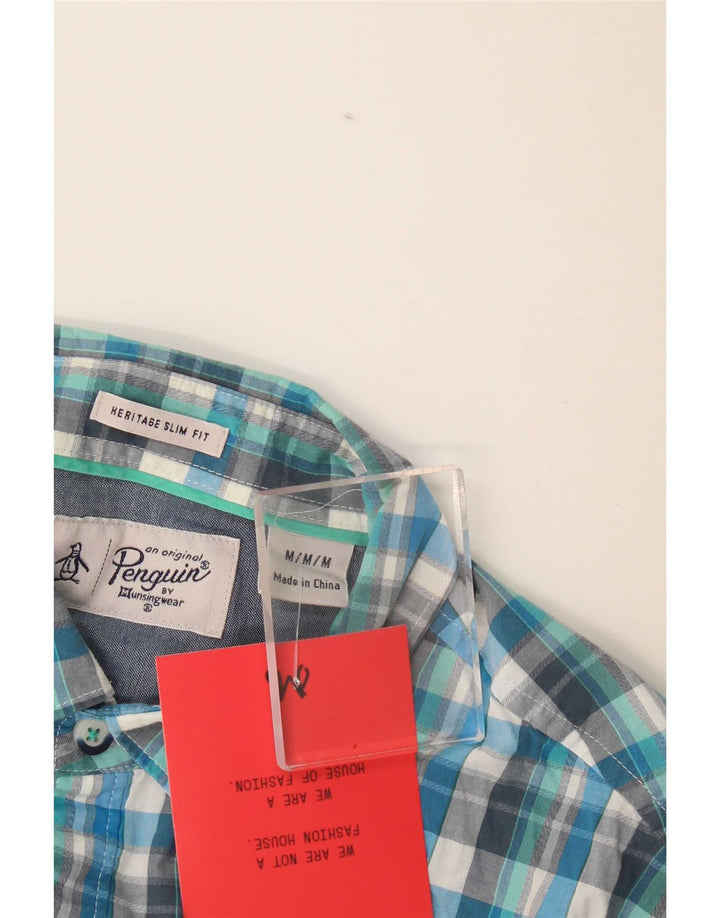 Camisa masculina Penguin Heritage Slim Fit xadrez azul médio