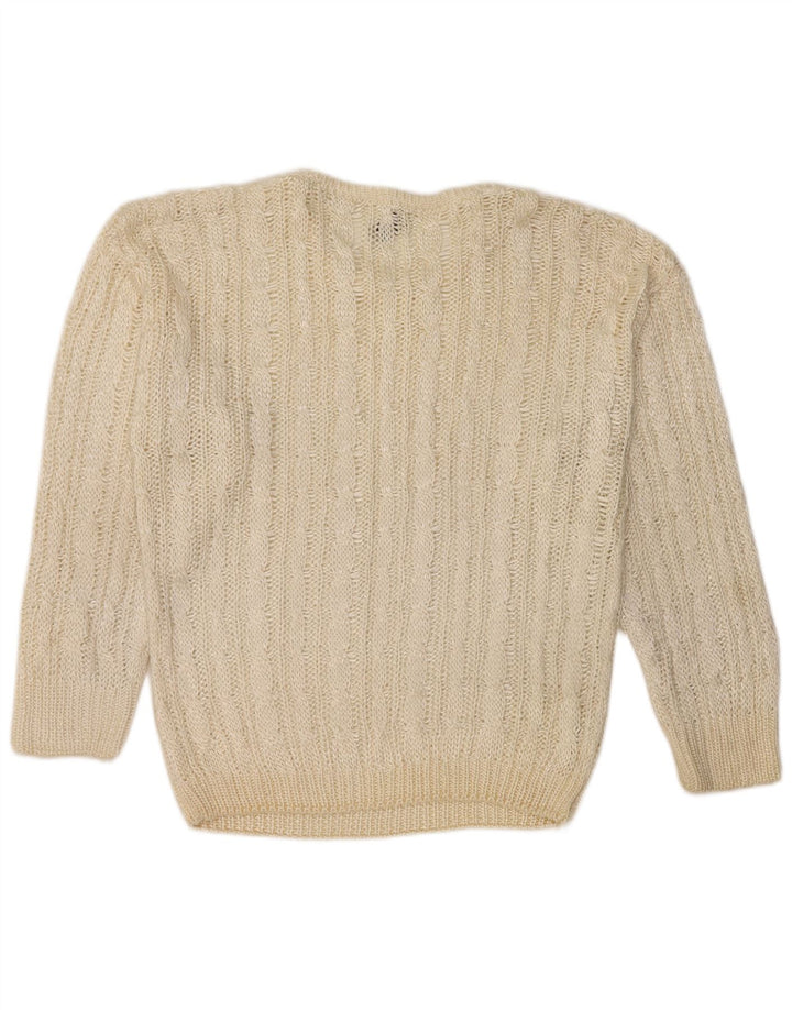 Giunco Suéter feminino com gola redonda e gola redonda, tamanho médio, off white