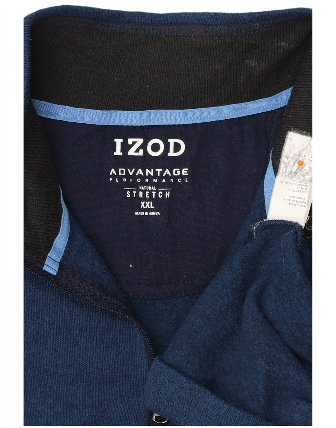 Moletom masculino IZOD com zíper e gola 2XL poliéster manchado azul marinho