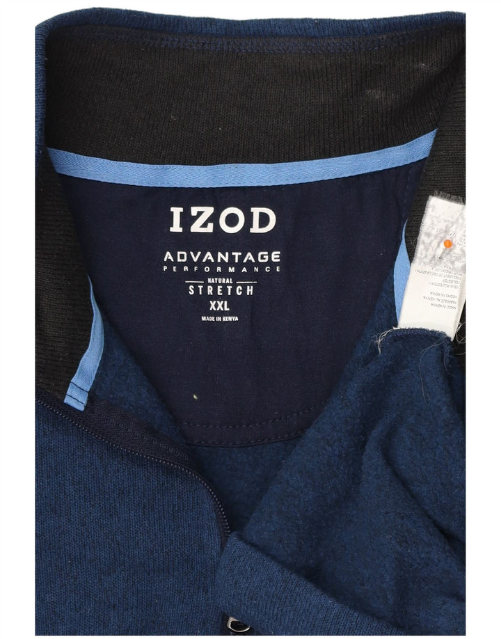 Moletom masculino IZOD com zíper e gola 2XL poliéster manchado azul marinho