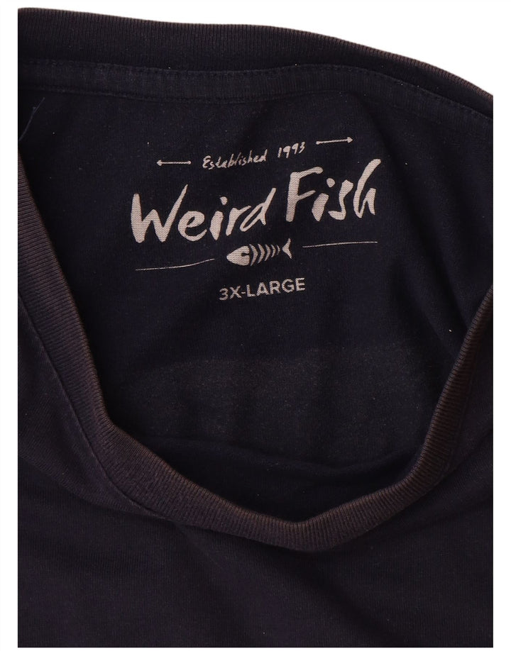 Camiseta gráfica masculina WEIRD FISH Top 3XL algodão azul marinho