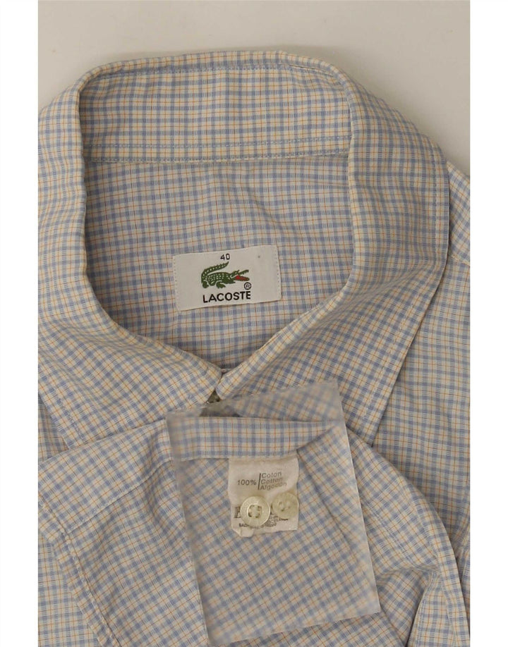 Lacoste camisa masculina de manga curta tamanho 40 algodão xadrez azul médio