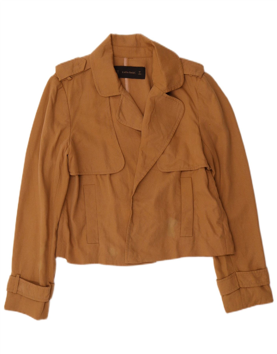 Zara Jaqueta Blazer Feminina Oversized Crop Open Reino Unido 6 XS Marrom Lyocell