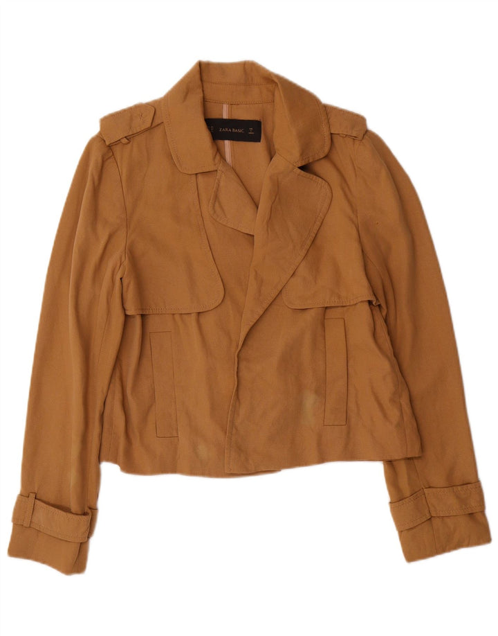 Zara Jaqueta Blazer Feminina Oversized Crop Open Reino Unido 6 XS Marrom Lyocell