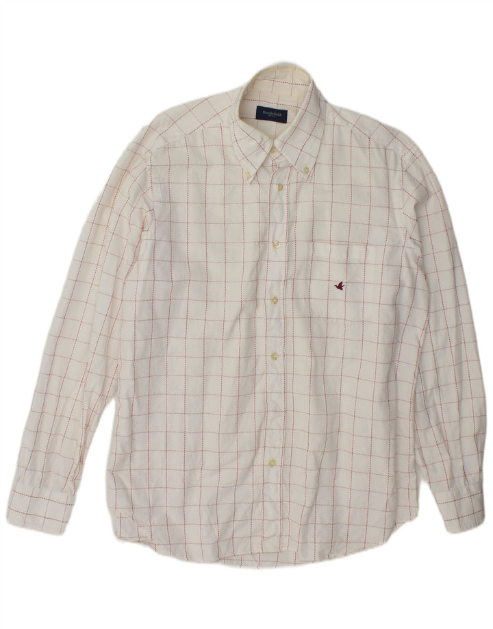 Camisa masculina Brooksfield tamanho 41 grande algodão xadrez branco