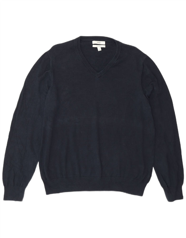 Suéter masculino Marks & Spencer com decote em V XL azul marinho algodão