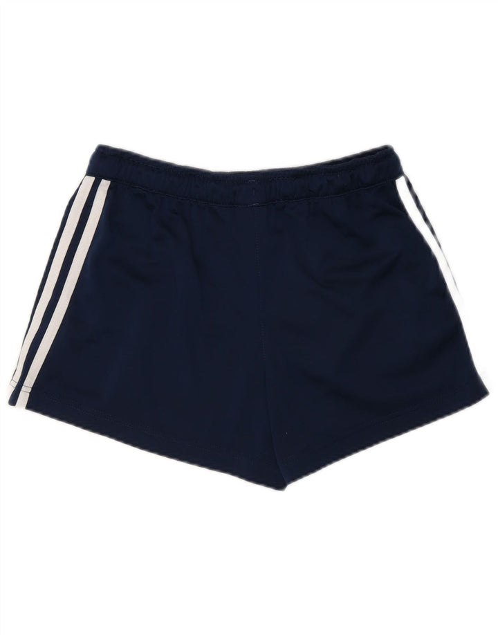 Shorts esportivos femininos Adidas UK 10 pequeno poliéster listrado azul marinho
