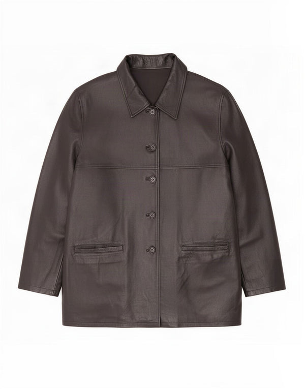 Jaqueta de couro feminina vintage IT 54 3XL preta
