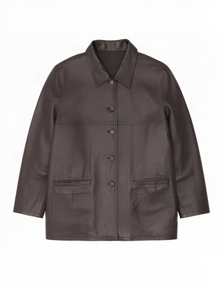 Jaqueta de couro feminina vintage IT 54 3XL preta