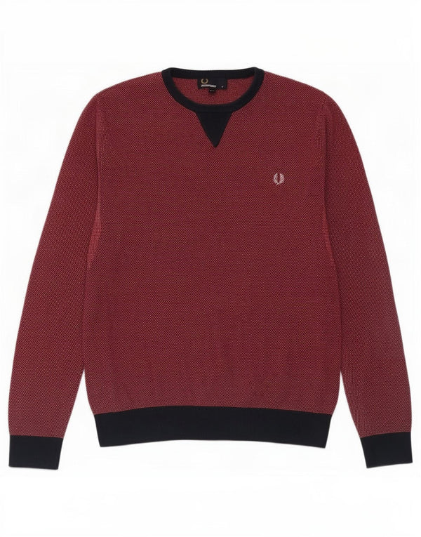 Fred Perry Mens Boat Neck Jumper Sweater Medium Red Flecked Cotton