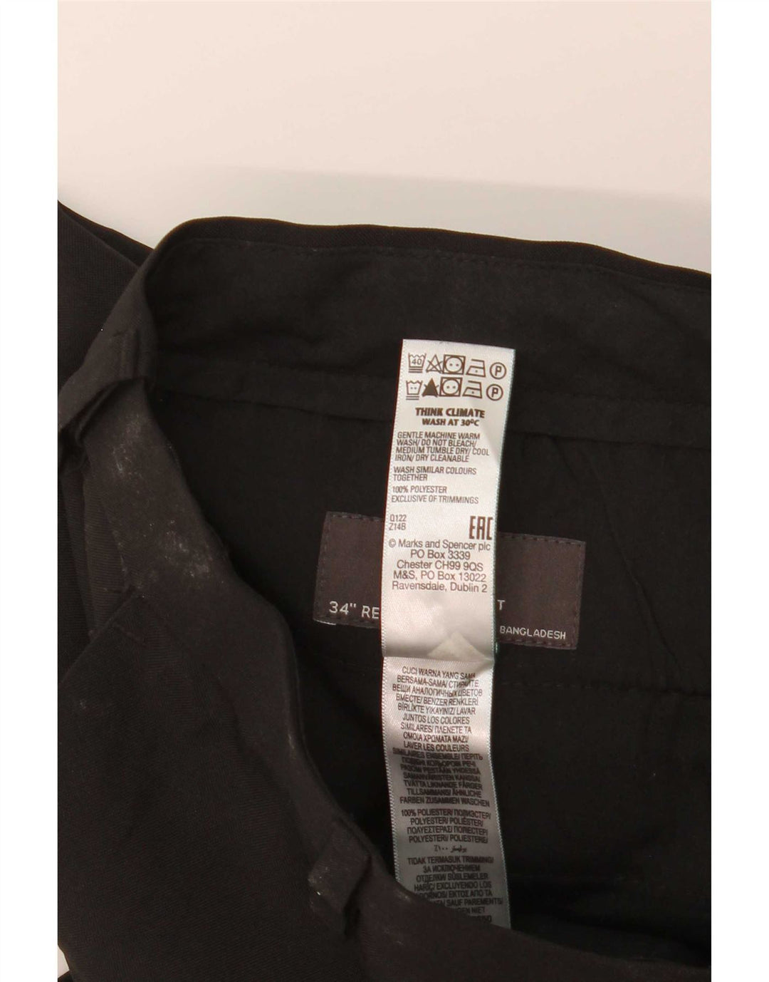 Calça chino masculina Marks & Spencer reta regular fit W34 L31 preta
