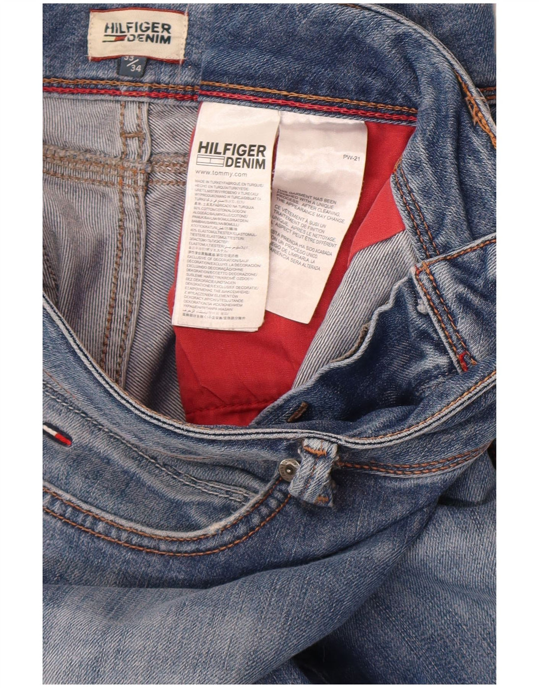 Jeans retos femininos Tommy Hilfiger W33 L28 algodão azul