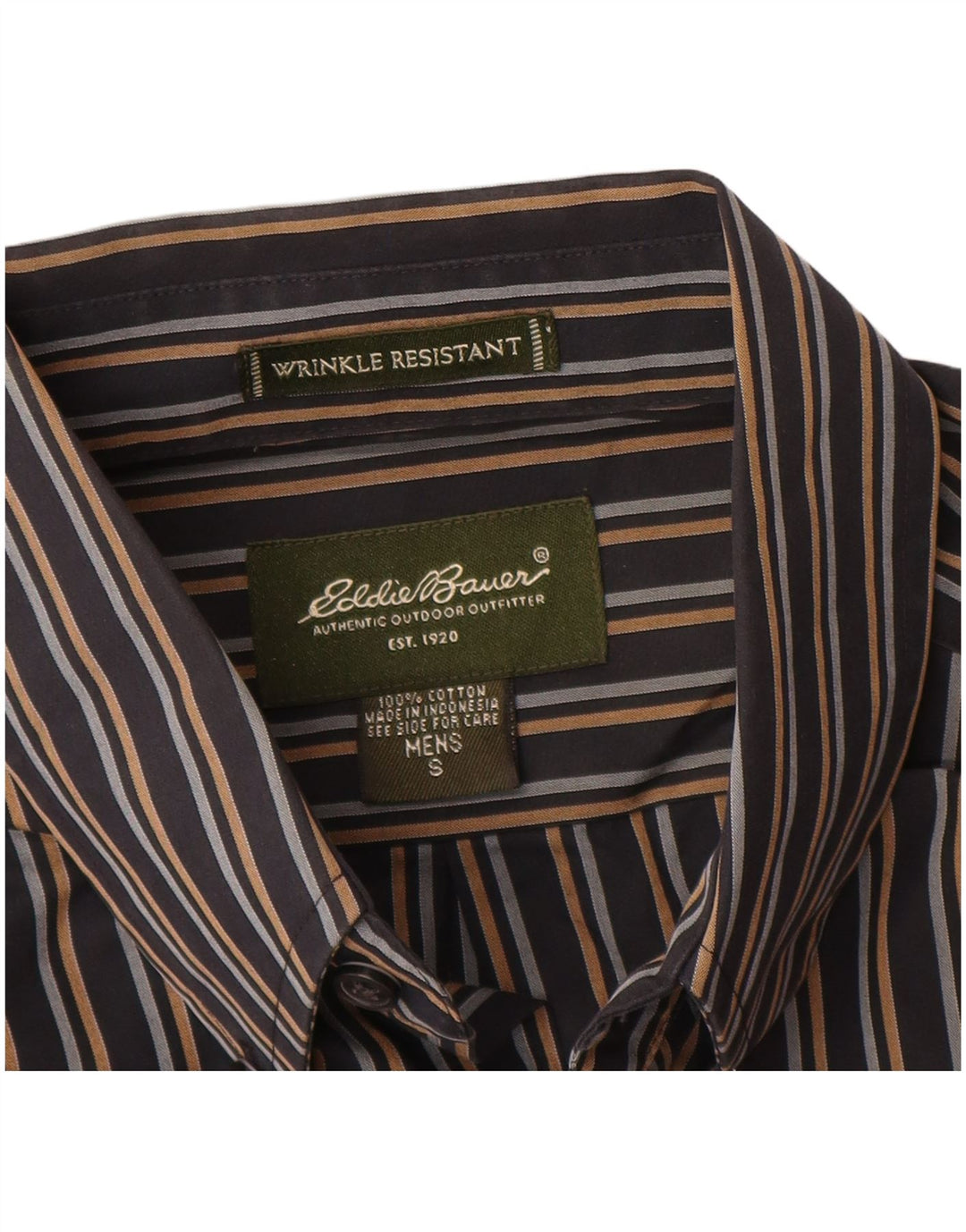 Camisa masculina EDDIE BAUER pequena listrada azul marinho de algodão