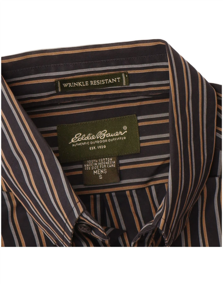 Camisa masculina EDDIE BAUER pequena listrada azul marinho de algodão