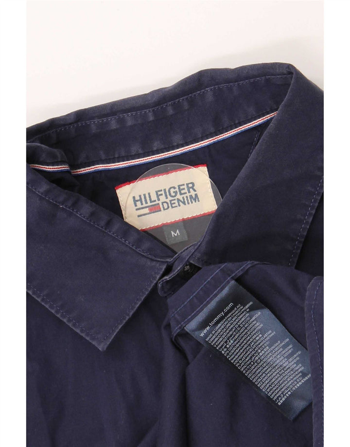Camisa masculina de manga curta Tommy Hilfiger algodão azul marinho médio