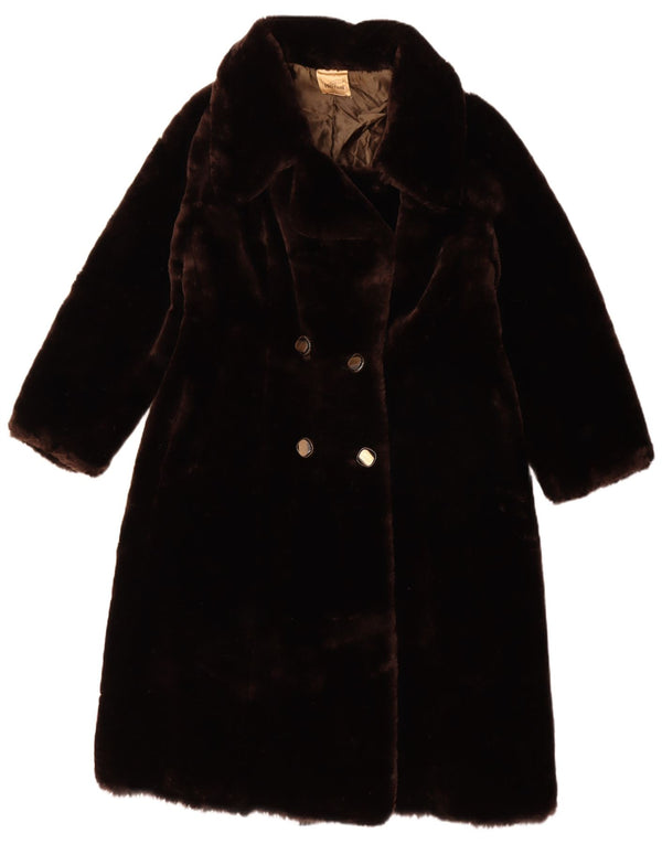 Casaco feminino vintage de pele sintética com peito duplo IT 50 XL marrom