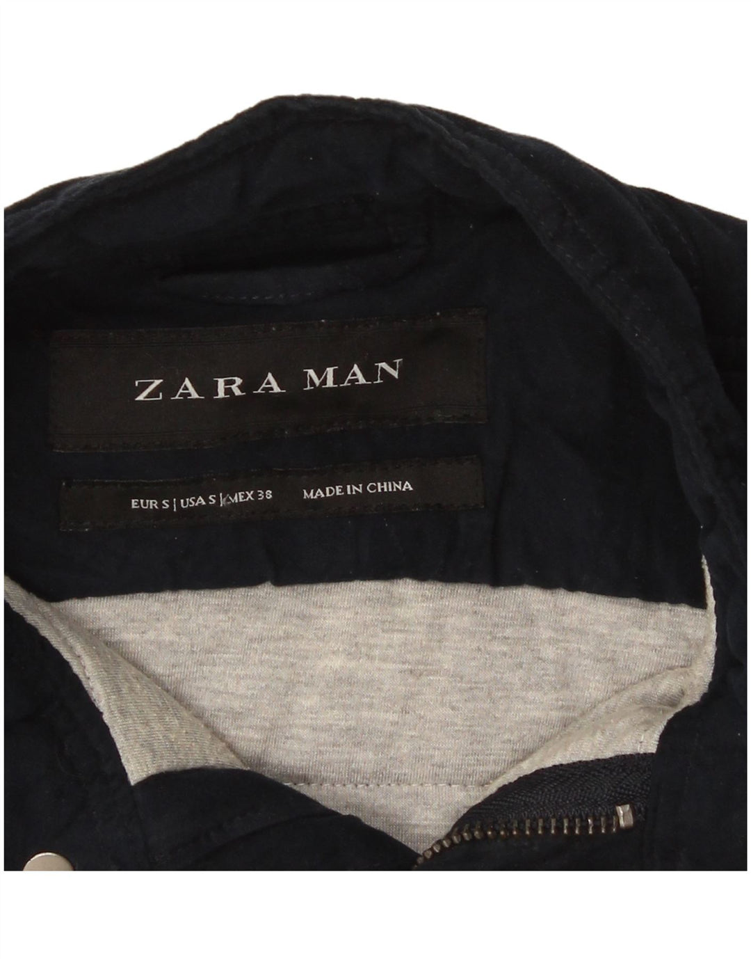 Jaqueta utilitária masculina Zara UK 36 poliéster azul marinho pequeno