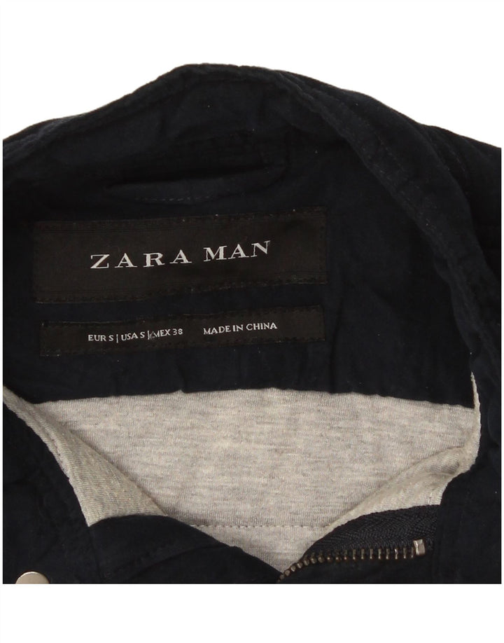 Jaqueta utilitária masculina Zara UK 36 poliéster azul marinho pequeno
